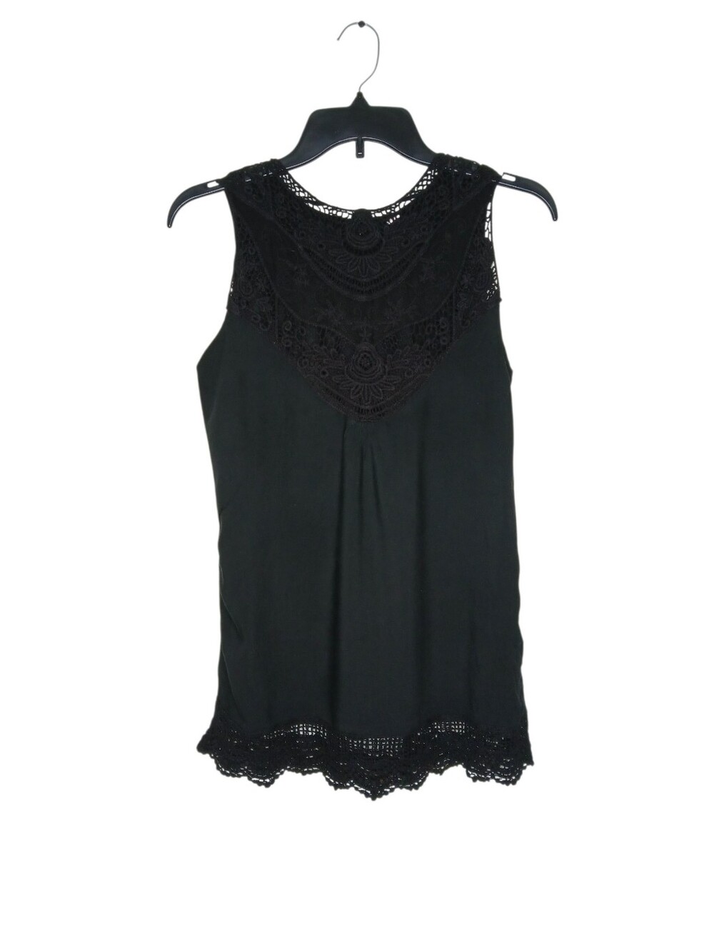 OverMal Womens Black Sleeveless Top with Lace Yoke